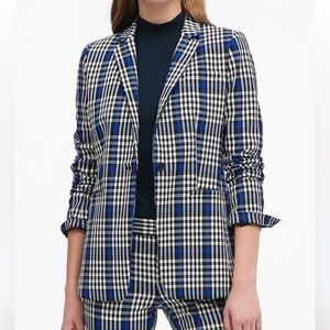 Banana Republic LONG & LEAN-FIT PLAID BLAZER Midnight Blue Gingham jacket size 6